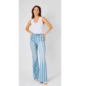 Judy Blue Flare High Waist Jeans Women's 18W‎ USA Stars & Stripes Stretch Denim